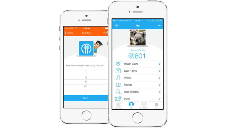 Screenshot of the dacadoo health platform app